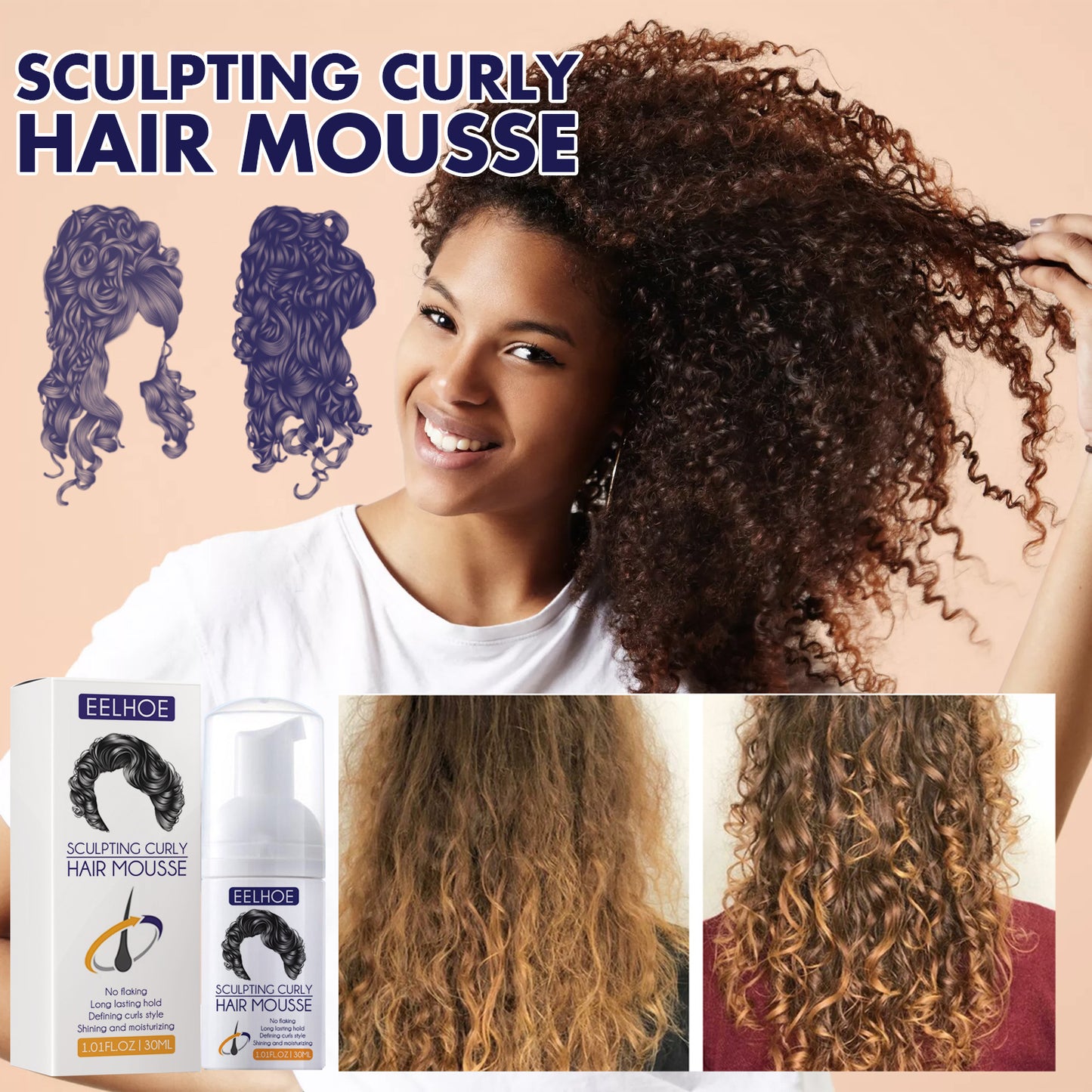 EELHOE Elastin, Anti-Frizz Curly Hair Volumizing Natural Fluffy Moisturizing Styling Perm Care Style Health Eprolo https://www.cyberehub.com