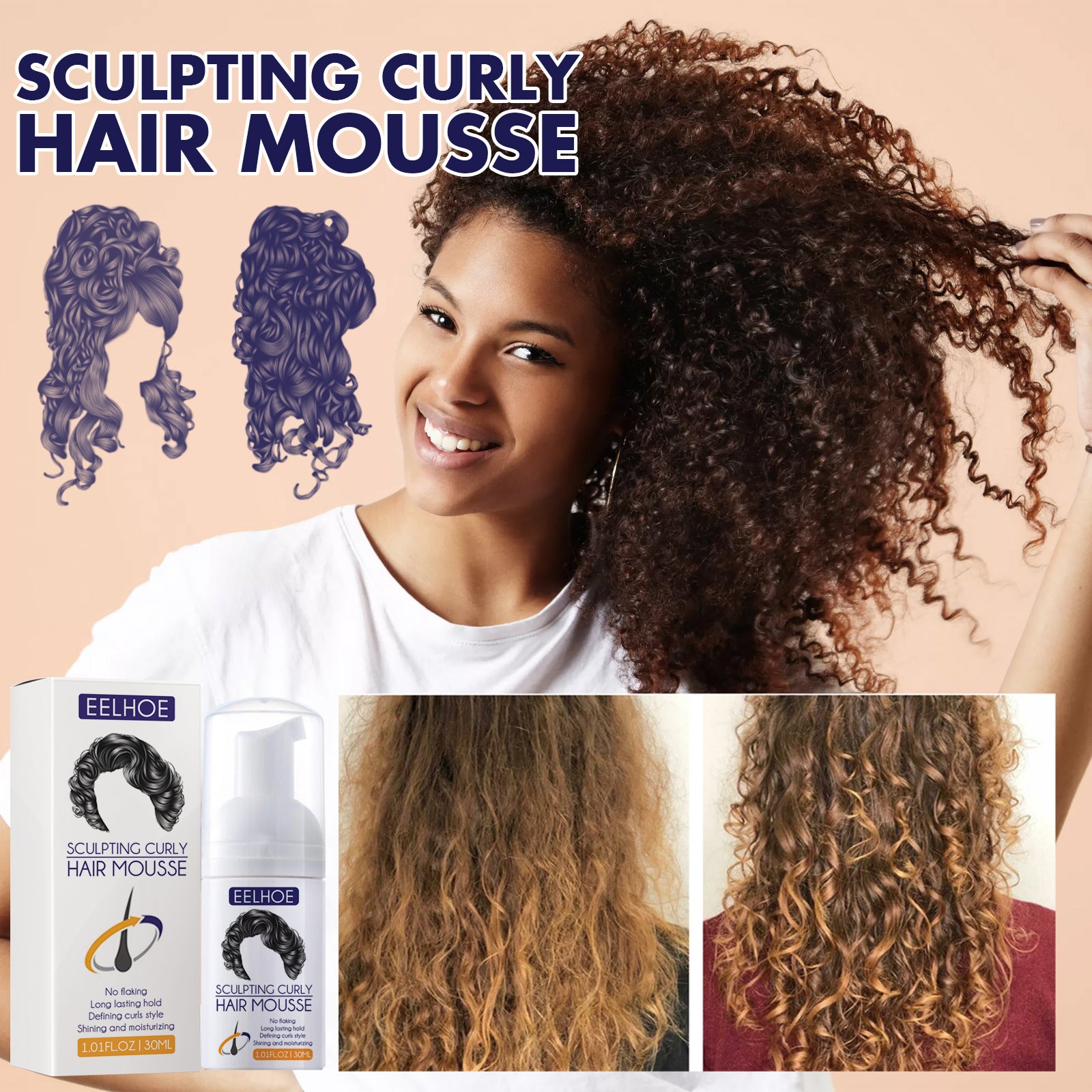 EELHOE Elastin, Anti-Frizz Curly Hair Volumizing Natural Fluffy Moisturizing Styling Perm Care Style Health Eprolo https://www.cyberehub.com