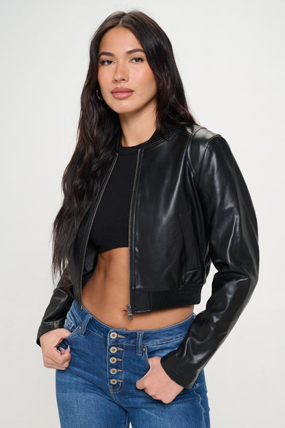 Coalition LA Zip Up Cropped Bomber Jacket Black Shirt Apparel Clothing Tops Coalition LA Ship from USA Shirts USA Women Trendsi https://www.cyberehub.com