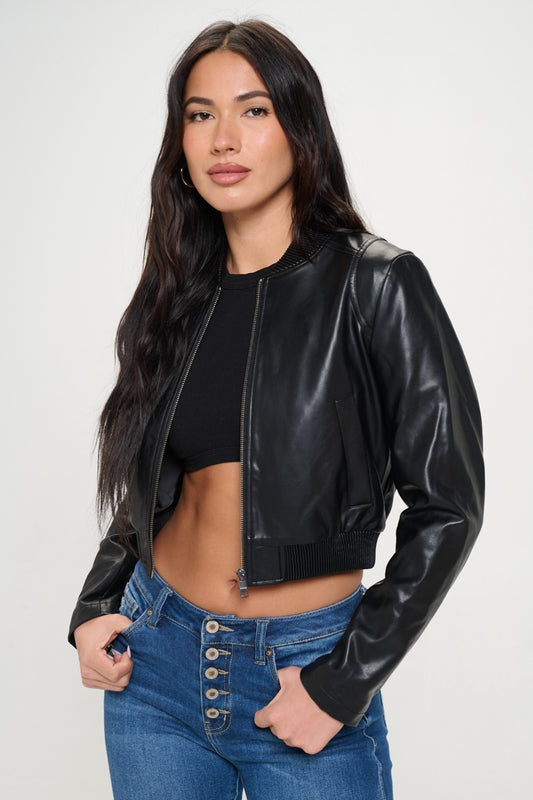 Coalition LA Zip Up Cropped Bomber Jacket Black Shirt Apparel Clothing Tops Coalition LA Ship from USA Shirts USA Women Trendsi https://www.cyberehub.com