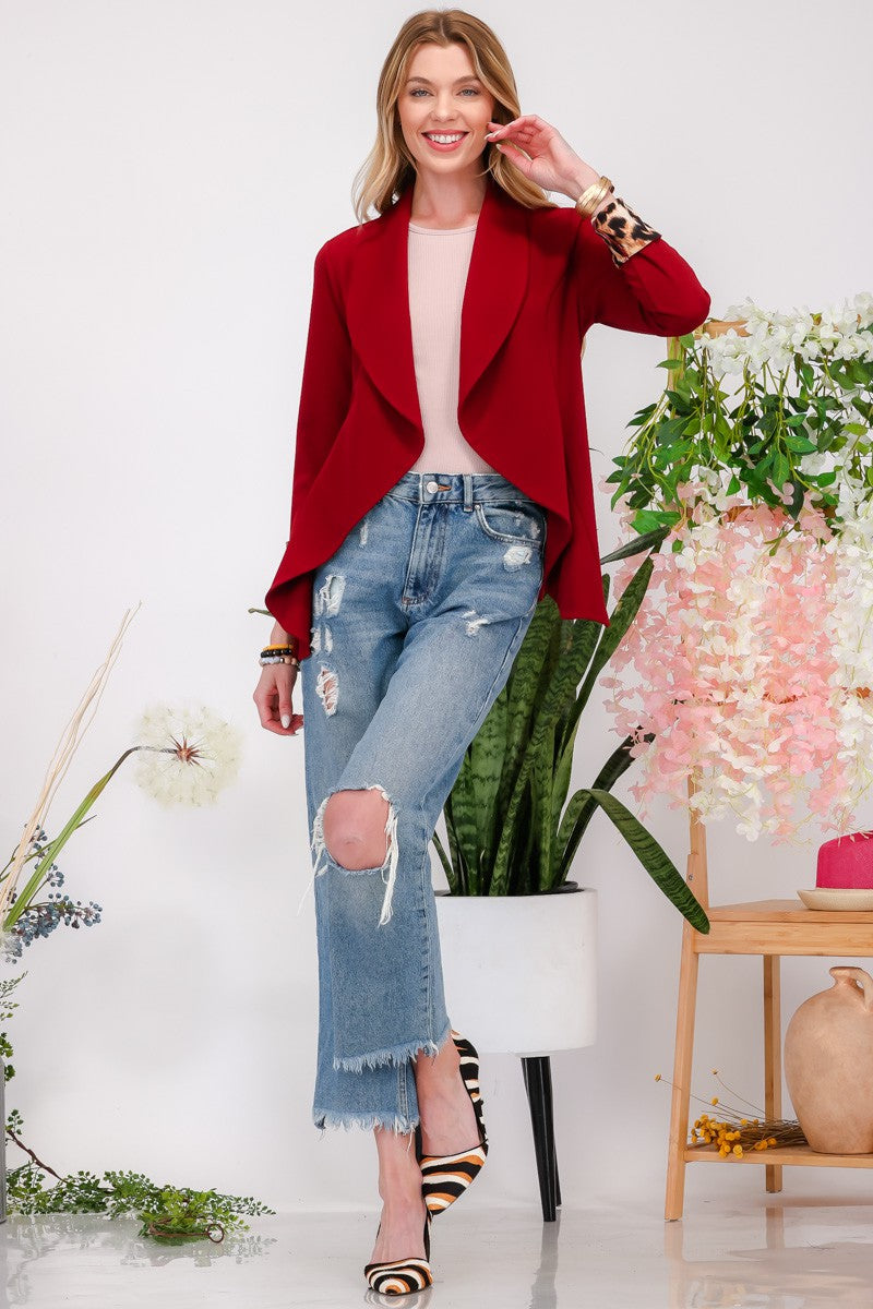 Celeste Full Size Rolled Leopard Cuff Open Front Blazer Tops/Jackets/Sweaters Celeste Clothing Tops Ship from USA TikTok Trendsi USPS Walmart Trendsi https://www.cyberehub.com