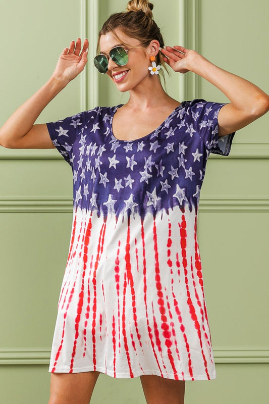 BiBi American Flag Theme Tee Dress Navy Red Apparel/Dress BiBi Dress Ship from USA TikTok Trendsi USPS Walmart Walmart Apparel Trendsi https://www.cyberehub.com
