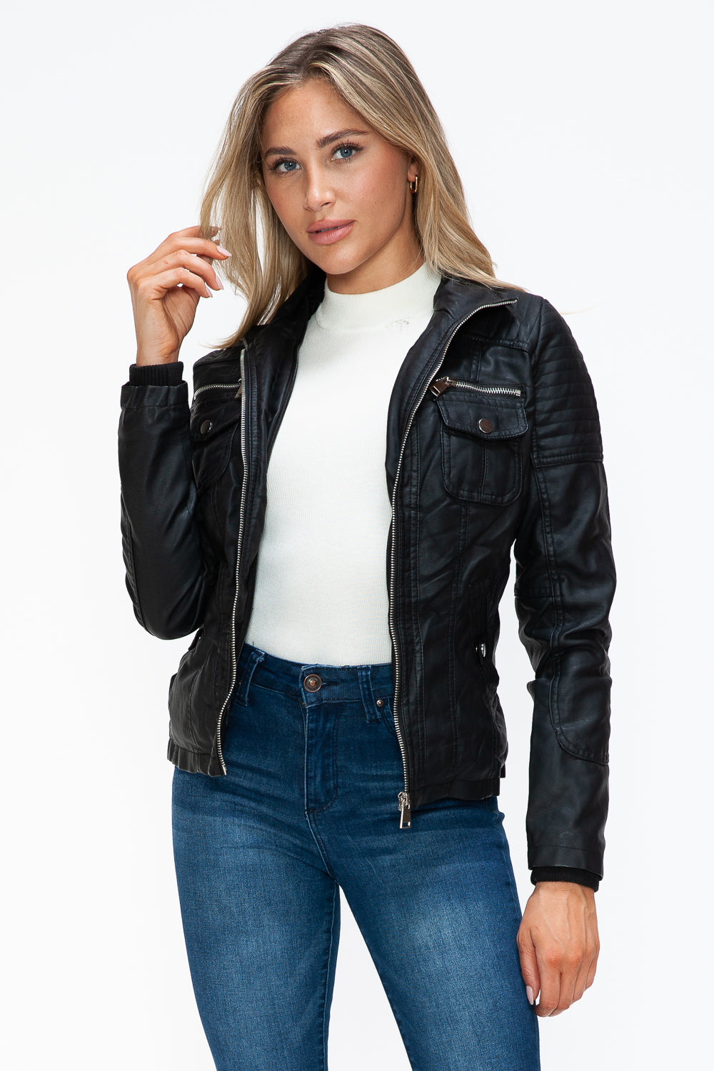 YMI Removable Faux Layered Multi-Pocket Jacket with Fuzzy Hood Apparel Featured Ship from USA Tiktok Trendsi USA USPS Walmart YMI outerwear Trendsi https://www.cyberehub.com