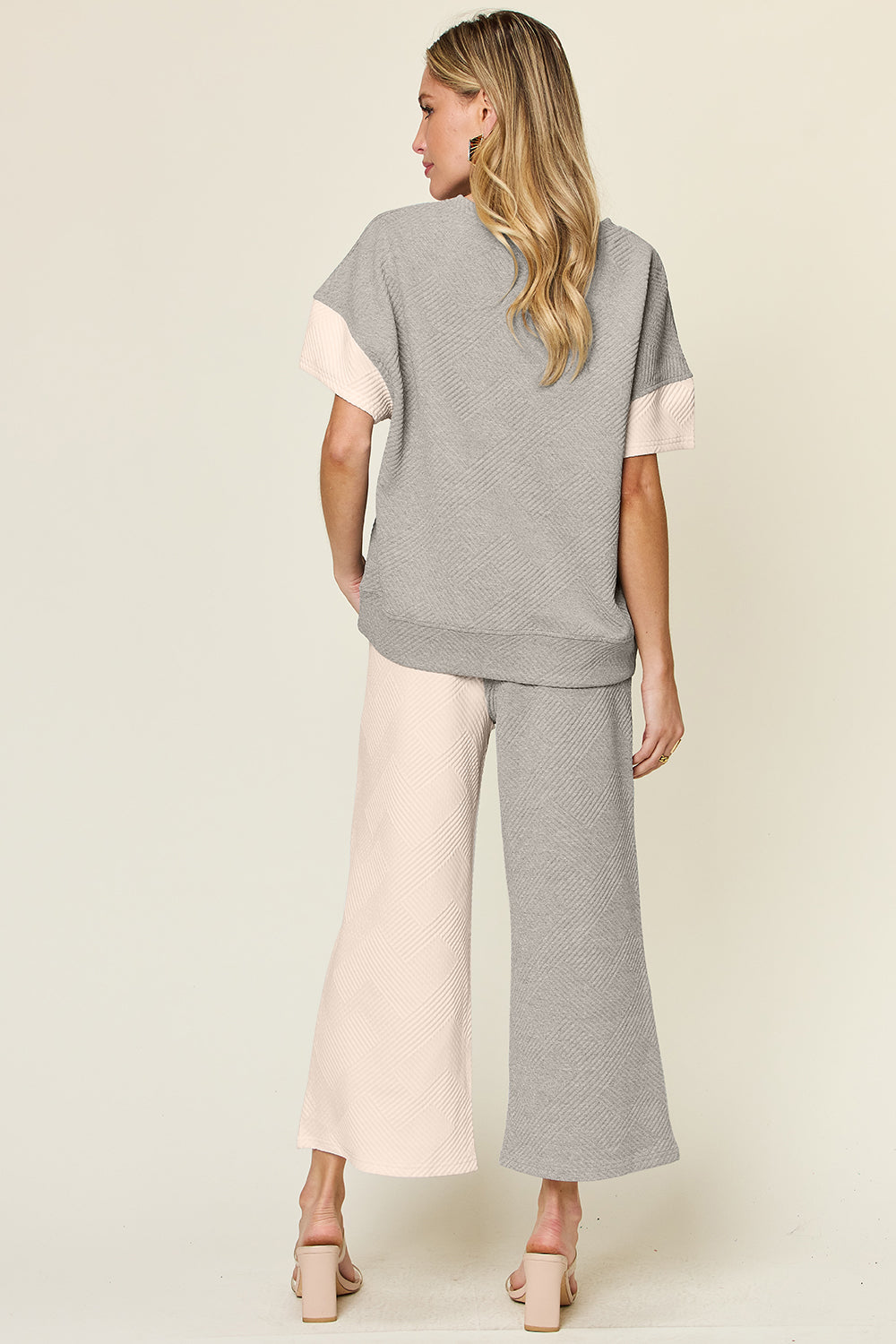 Double Take Full Size Texture Contrast T-Shirt and Wide Leg Pants Set Apparel/Tops Double Take Ship from USA TikTok Tops Trendsi USPS Walmart Walmart Apparel Trendsi https://www.cyberehub.com