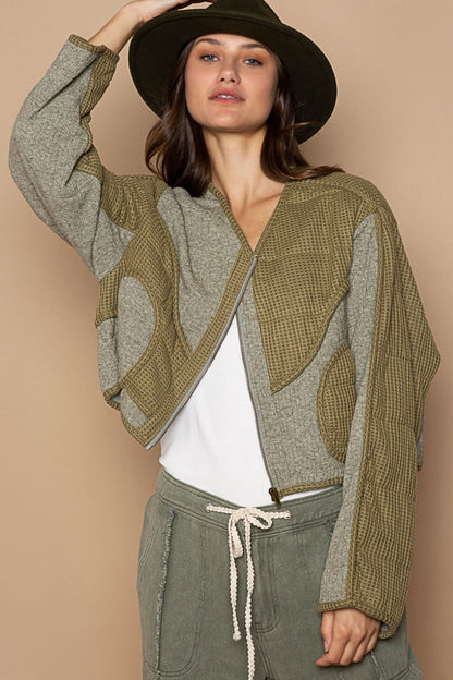 POL Quilted Knit Viding Detail Knit Patch Jacket Shirt Apparel Clothing Tops POL Ship from USA Shirts USA Women Trendsi https://www.cyberehub.com