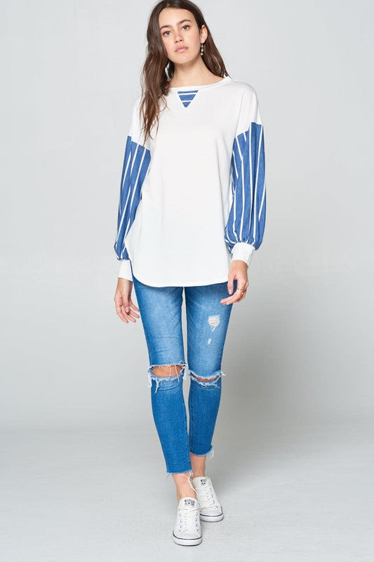 Super Lady Full Size French Terry Striped Long Sleeve Top Apparel/Tops Ship from USA Super Lady TikTok Tops Trendsi USPS Walmart Walmart Apparel Trendsi https://www.cyberehub.com
