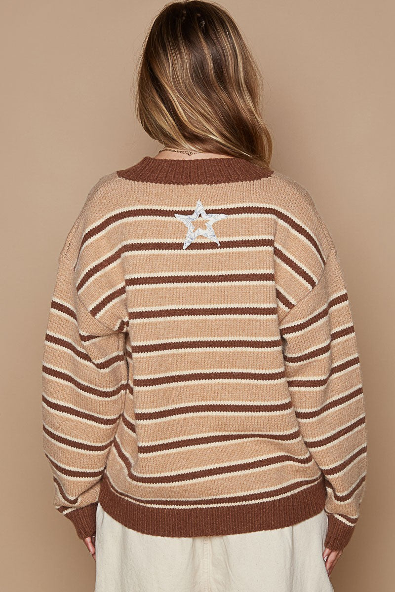 POL Star Patch Stripe Round Neck Sweater Tops/Jackets/Sweaters Clothing Tops POL Ship from USA TikTok Trendsi USPS Walmart Trendsi https://www.cyberehub.com