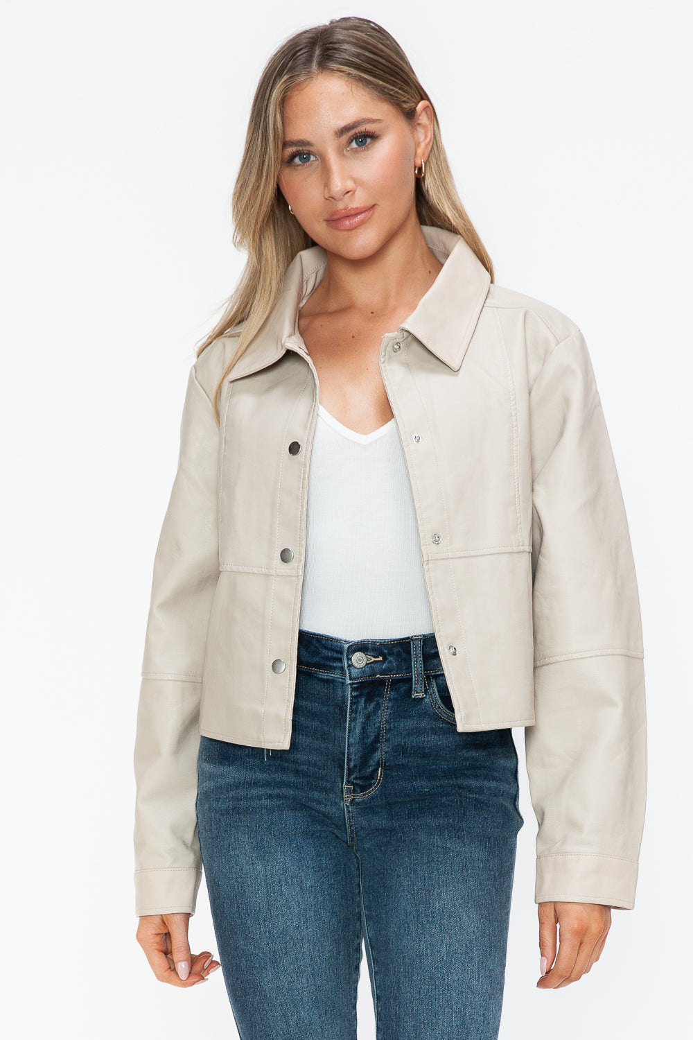 Snobbish Snap Down Long Sleeve PU Leather Jacket Tops/Jackets/Sweaters Clothing Tops Ship from USA Snobbish TikTok Trendsi USPS Walmart Trendsi https://www.cyberehub.com