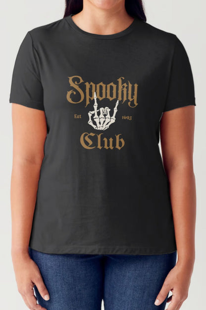 Simply Love Full Size SPOOKY CLUB Short Sleeve Tubular T-Shirt Black Tops/Jackets/Sweaters Clothing Tops Ship from USA Simply Love TikTok Trendsi USPS Walmart Trendsi https://www.cyberehub.com