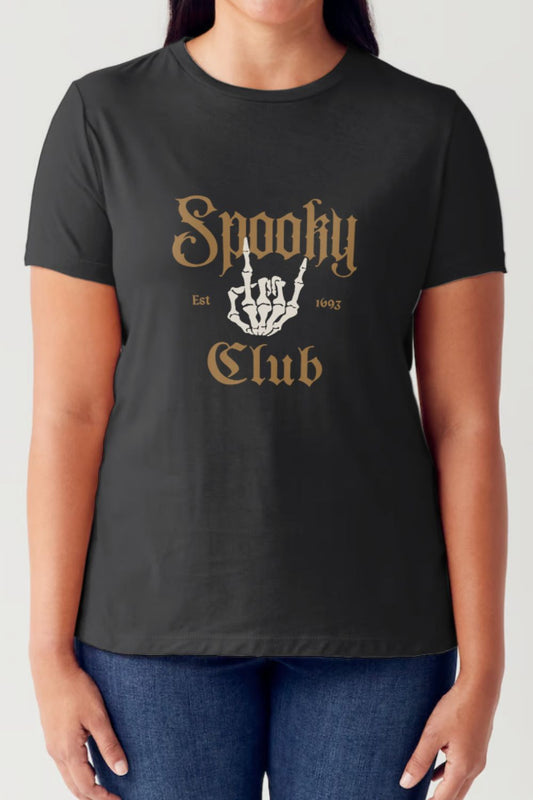 Simply Love Full Size SPOOKY CLUB Short Sleeve Tubular T-Shirt Black Tops/Jackets/Sweaters Clothing Tops Ship from USA Simply Love TikTok Trendsi USPS Walmart Trendsi https://www.cyberehub.com