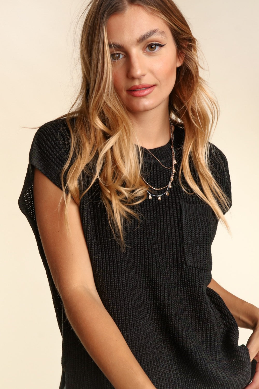 Haptics Pocketed Round Neck Cap Sleeve Knit Top Shirt Apparel Clothing Tops Haptics Ship from USA Shirts USA Women Trendsi https://www.cyberehub.com
