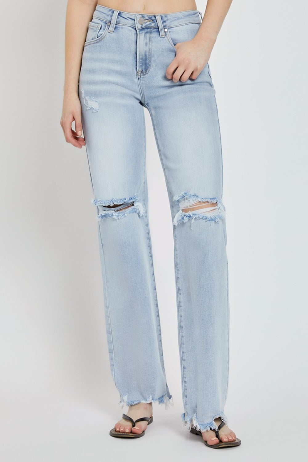 RISEN Full Size High Rise Distressed Wide Leg Jeans Bottoms Bottoms Clothing RISEN Ship from USA Women Trendsi https://www.cyberehub.com