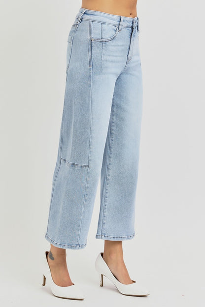 RISEN Full Size High Rise Seamed Detail Wide Leg Crop Jeans Bottoms Bottoms Clothing RISEN Ship from USA Women Trendsi https://www.cyberehub.com