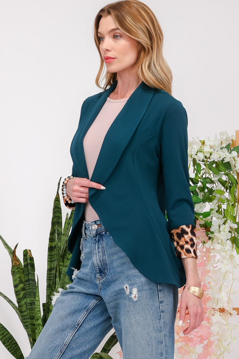 Celeste Full Size Rolled Leopard Cuff Open Front Blazer Tops/Jackets/Sweaters Celeste Clothing Tops Ship from USA TikTok Trendsi USPS Walmart Trendsi https://www.cyberehub.com