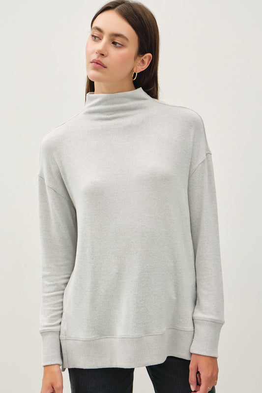 Be Cool Side Slit Mock Neck Long Sleeve Tunic Top Light Gray Apparel/Tops BE COOL Ship from USA TikTok Tops Trendsi USPS Walmart Walmart Apparel Trendsi https://www.cyberehub.com