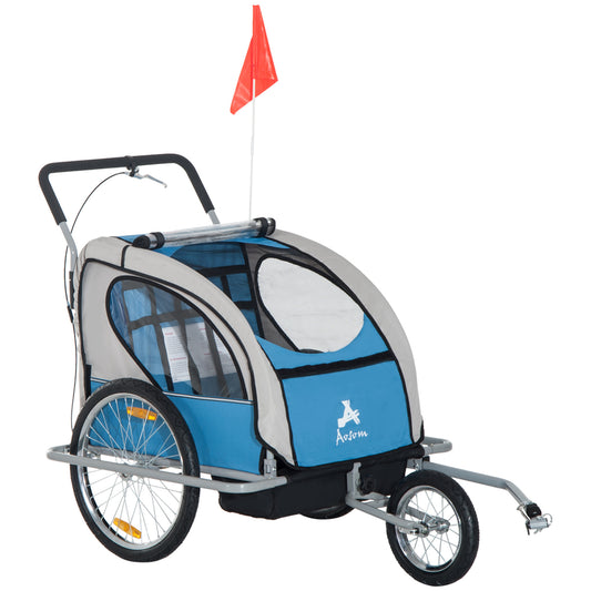 Aosom Elite Three-Wheel Bike Trailer for Kids Bicycle Cart for Two Children with 2 Security Harnesses & Storage, Blue Car Giga GNJ Toys Walmart Giga https://www.cyberehub.com