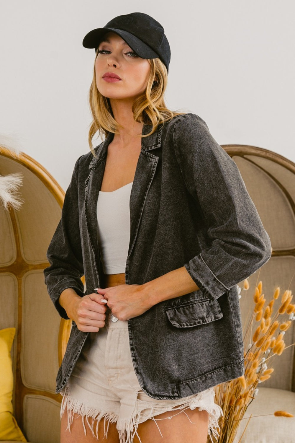 BiBi Single Breasted Washed Denim Blazer Shirt Apparel BiBi Clothing Tops Ship from USA Shirts USA Women Trendsi https://www.cyberehub.com