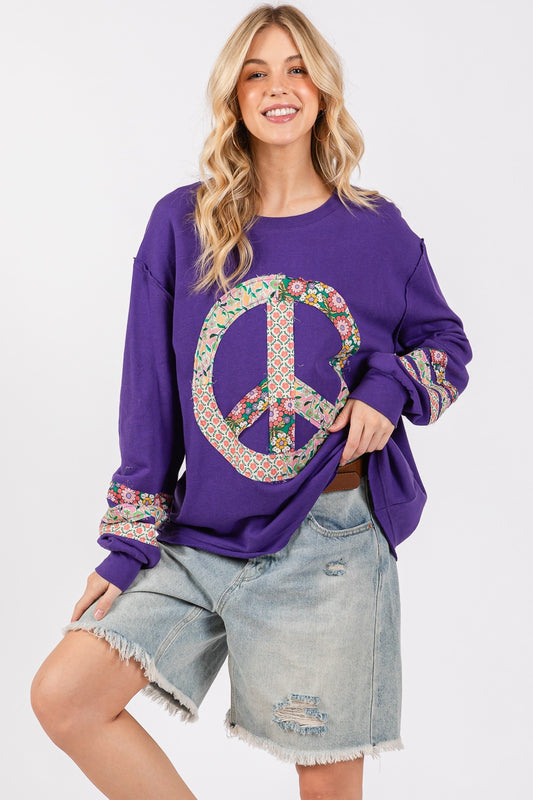 SAGE+FIG Peace Applique Patch Long Sleeve Top Blueberry Apparel/Tops SAGE+FIG Ship from USA TikTok Tops Trendsi USPS Walmart Walmart Apparel Trendsi https://www.cyberehub.com