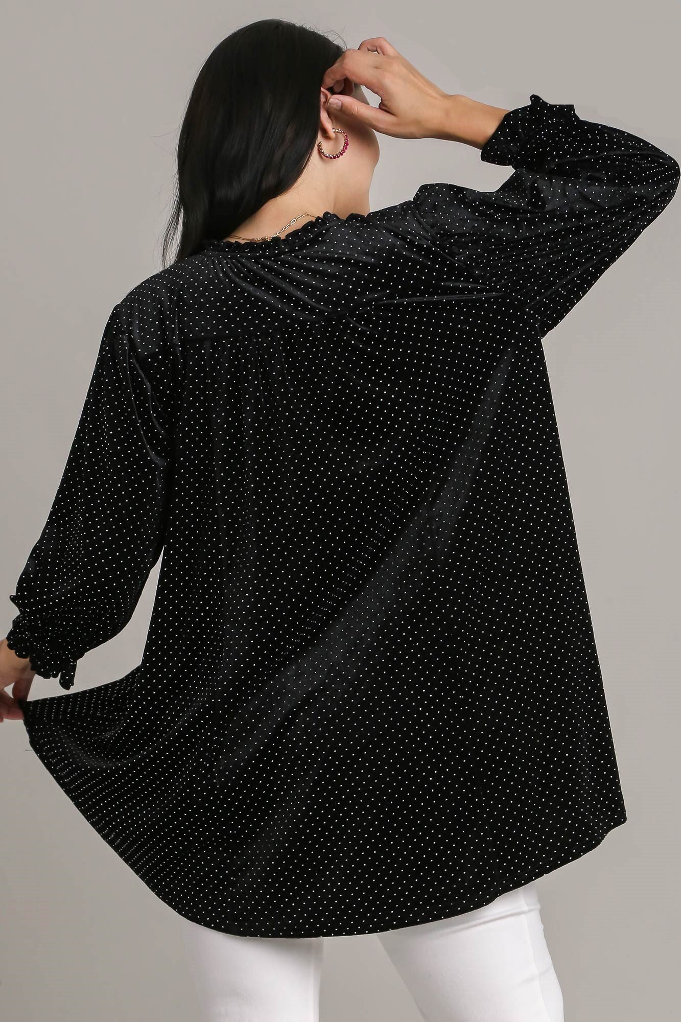 Umgee Full Size Beaded Frill Flounce Sleeve Velvet Babydoll Blouse Apparel Apparel Ship from USA TikTok Trendsi Umgee USA Trendsi https://www.cyberehub.com