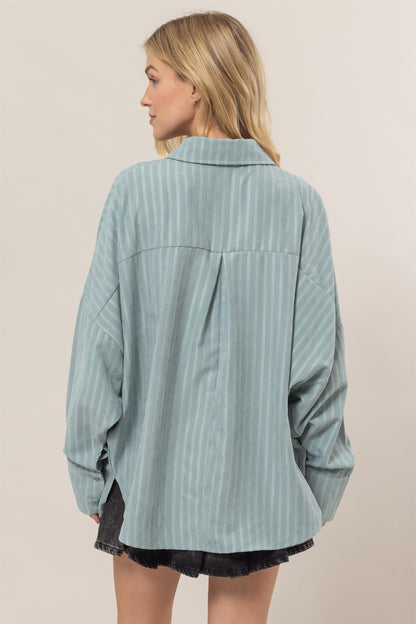 HYFVE Stripe Button Down Long Sleeve Oversized Shirt Tops/Jackets/Sweaters Clothing Tops HYFVE Ship from USA TikTok Trendsi USPS Walmart Trendsi https://www.cyberehub.com