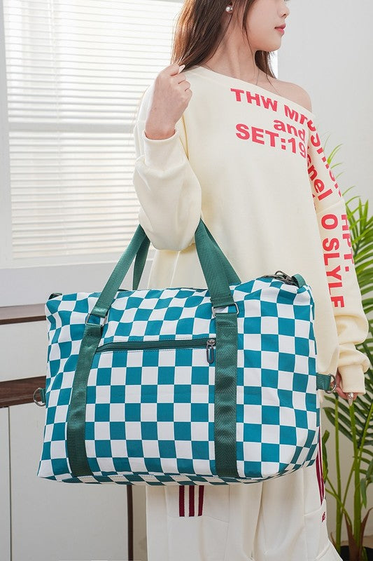 Zenana Checkered Multi-Pocket Travel Bag Turquoise One Size Apparel Apparel Ship from USA TikTok Trendsi Zenana Trendsi https://www.cyberehub.com