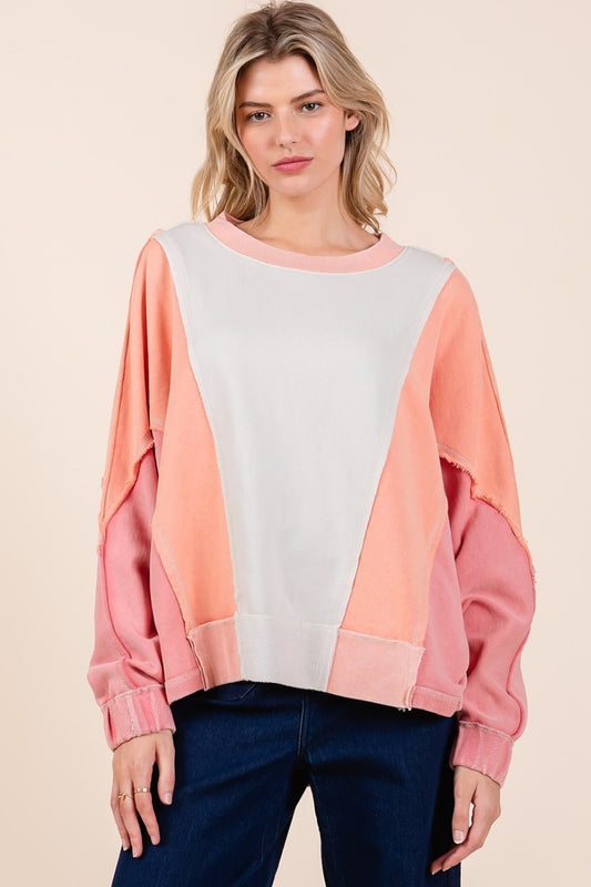 Mittoshop Mineral Wash Color Block Sweatshirt Coral Combo Tops/Jackets/Sweaters Clothing Tops Mittoshop Ship from USA TikTok Trendsi USPS Walmart Trendsi https://www.cyberehub.com