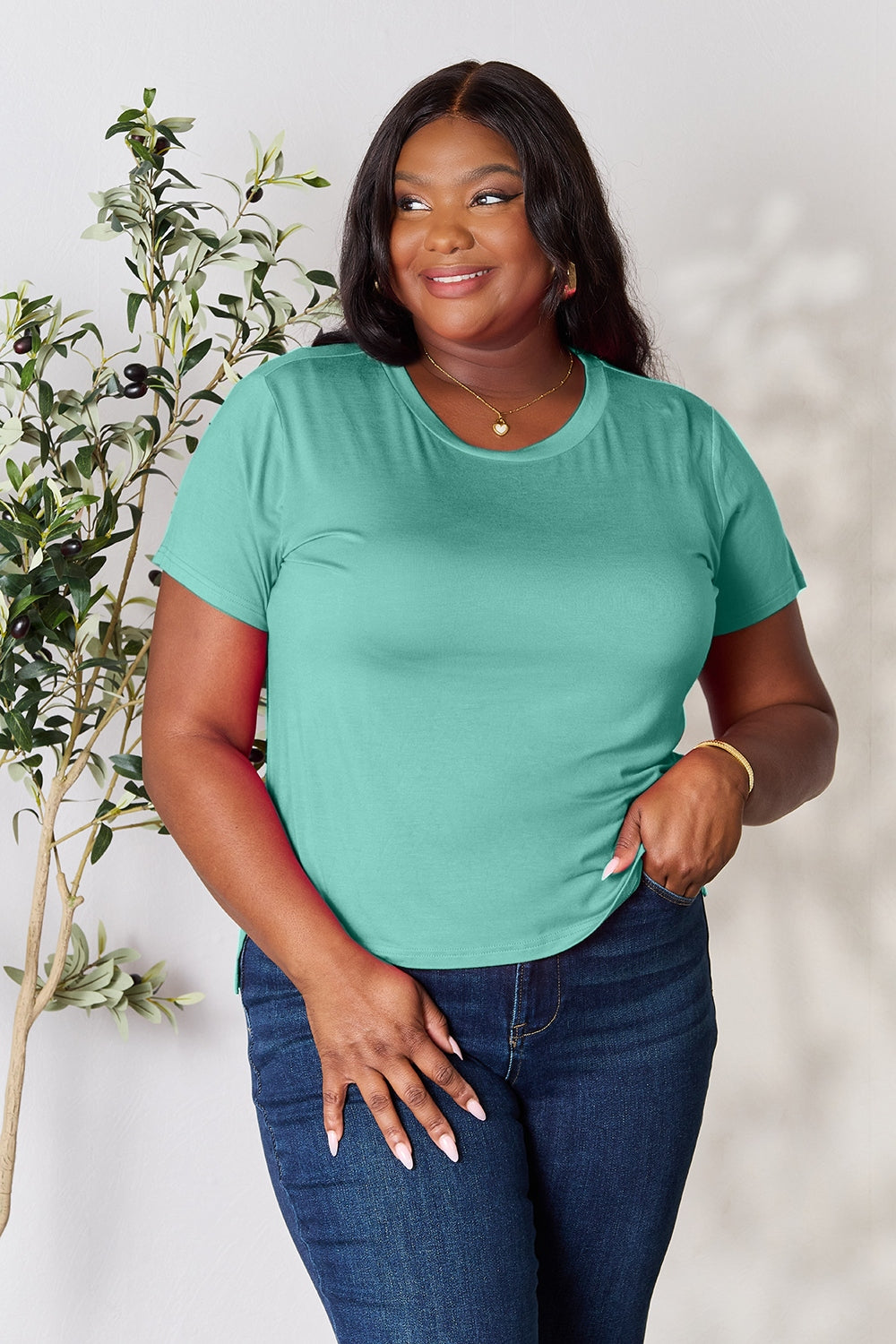 Basic Bae Full Size Round Neck Short Sleeve T-Shirt Apparel/Tops Basic Bae Ship from USA TikTok Tops Trendsi USPS Walmart Walmart Apparel Trendsi https://www.cyberehub.com