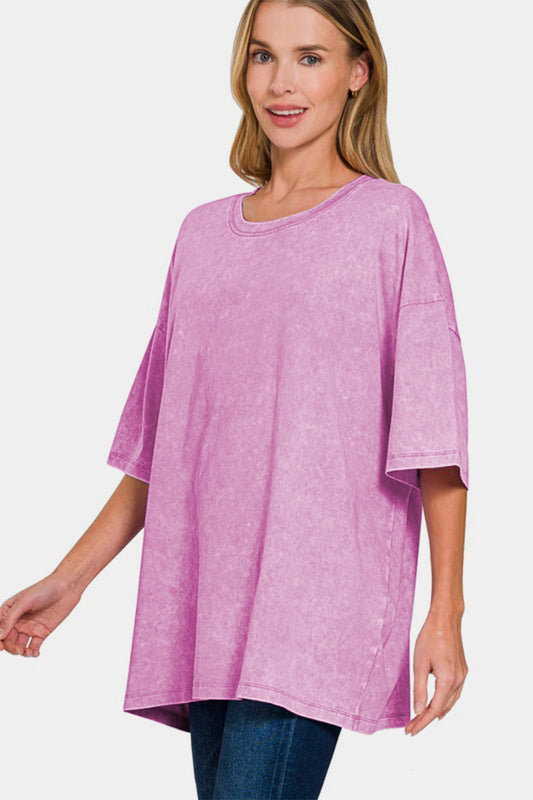 Zenana Full Size Washed Round Neck Drop Shoulder Oversized T-Shirt Apparel/Tops Ship from USA TikTok Tops Trendsi USPS Walmart Walmart Apparel Zenana Trendsi https://www.cyberehub.com