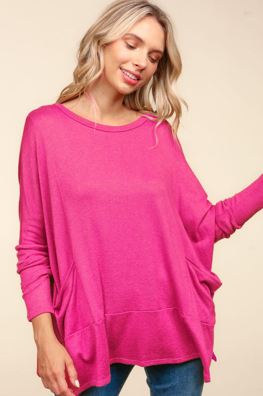 Haptics Dolman Long Sleeve Oversized Knit Top with Pockets Fuchsia Shirt Apparel Clothing Tops Haptics Ship from USA Shirts USA Women Trendsi https://www.cyberehub.com