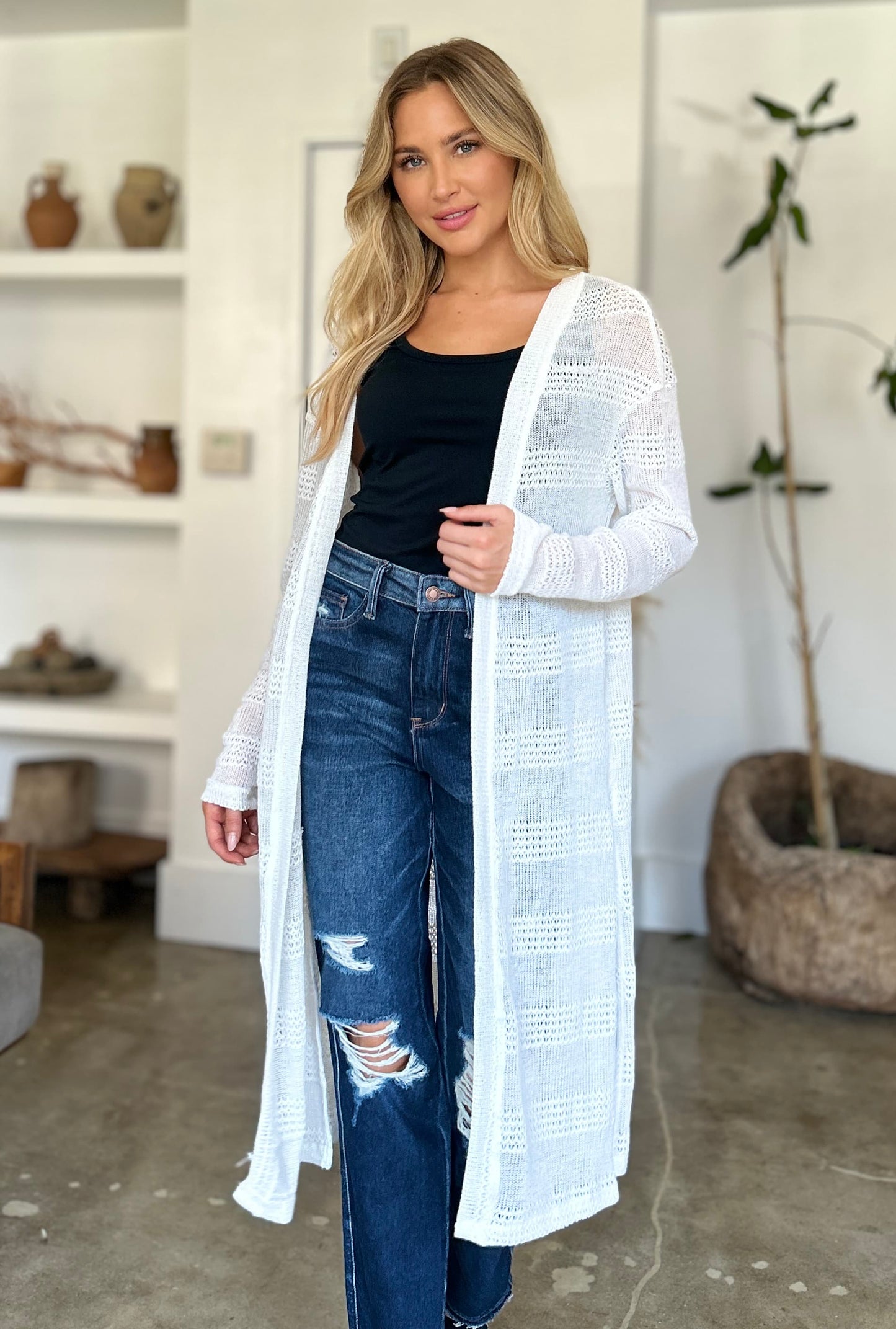 Double Take Full Size Open Front Longline Cardigan White Shirt Apparel Clothing Tops Double Take Ship from USA Shirts USA Women Trendsi https://www.cyberehub.com