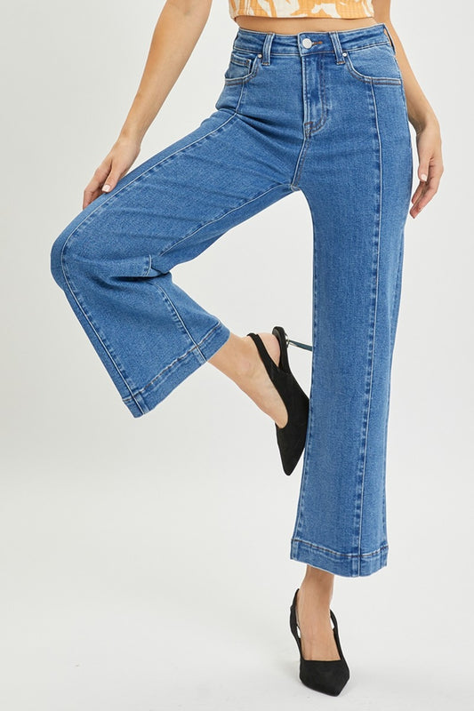 RISEN Full Size High Rise Wide Leg Jeans Solid Medium Bottoms Bottoms Clothing RISEN Ship from USA Women Trendsi https://www.cyberehub.com