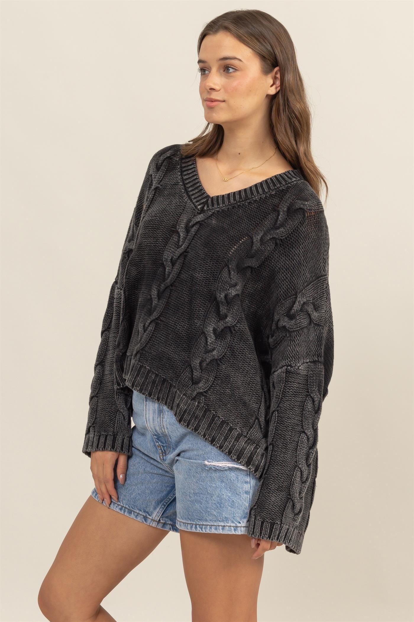 HYFVE Cable Knit V-Neck Dropped Shoulder Oversized Sweater Tops/Jackets/Sweaters Clothing Tops HYFVE Ship from USA TikTok Trendsi USPS Walmart Trendsi https://www.cyberehub.com