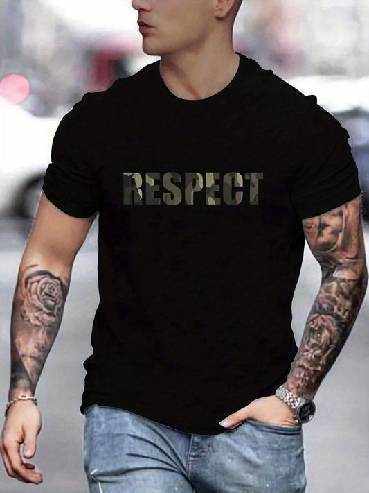 Letter RESPECT Pattern Printed Men's T-shirt, Patterned T-shirt Men's Summer Clothing, Men's Clothing Apparel/Shirt/Graphic Shirt SNULLO https://www.cyberehub.com