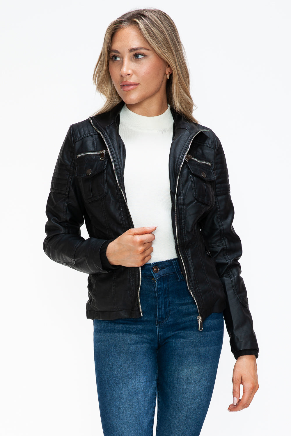 YMI Removable Faux Layered Multi-Pocket Jacket with Fuzzy Hood Apparel Featured Ship from USA Tiktok Trendsi USA USPS Walmart YMI outerwear Trendsi https://www.cyberehub.com