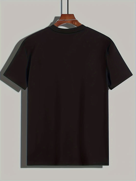 Men's Novel Letter Printed T-shirt, Polyester Blend, Casual Round Neck T-shirt, Machine Washed, Comfortable Regular Fit Apparel/Shirt/Graphic Shirt SNULLO https://www.cyberehub.com