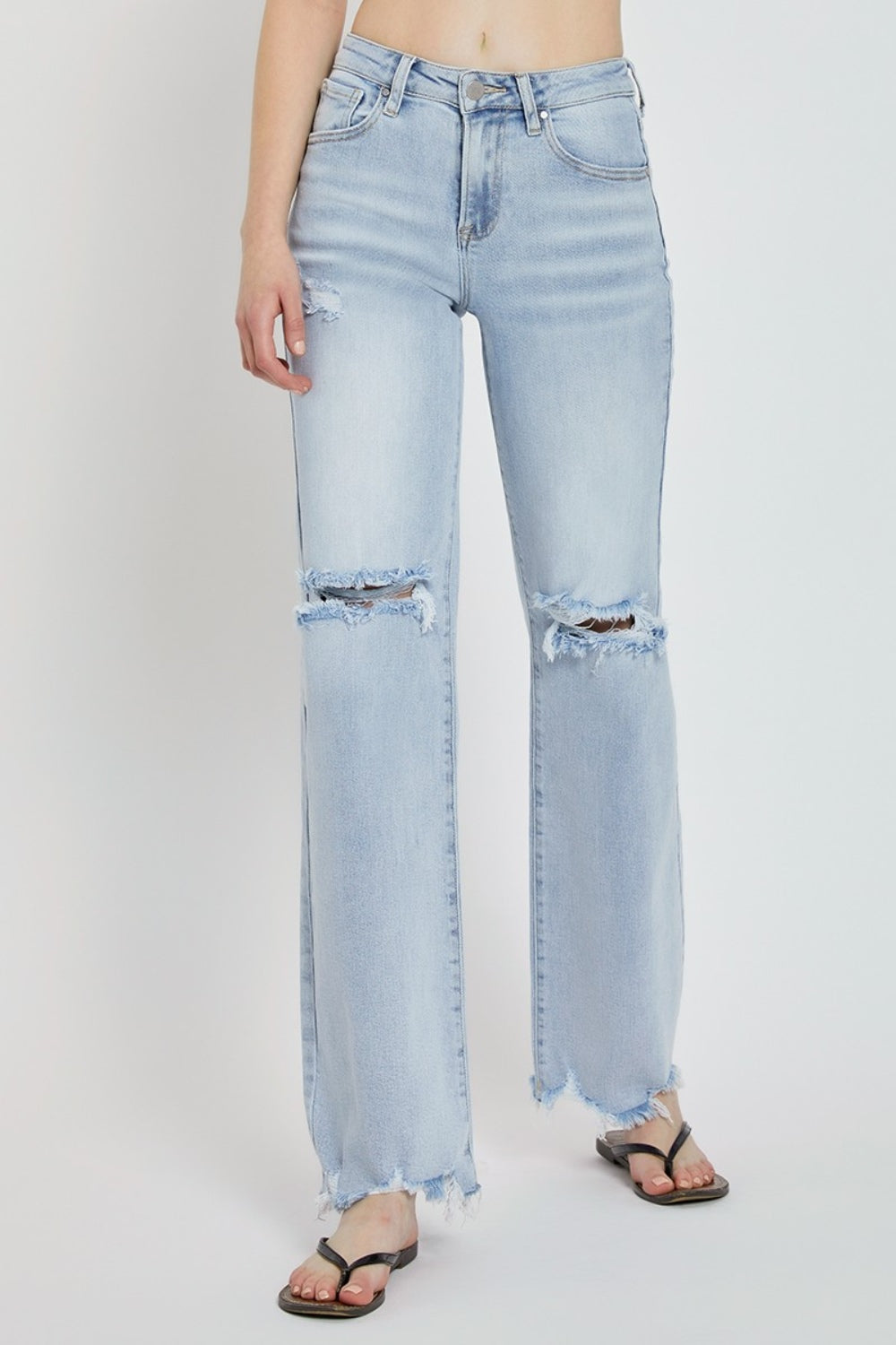 RISEN Full Size High Rise Distressed Wide Leg Jeans Bottoms Bottoms Clothing RISEN Ship from USA Women Trendsi https://www.cyberehub.com