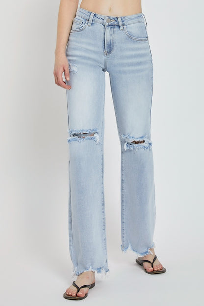 RISEN Full Size High Rise Distressed Wide Leg Jeans Bottoms Bottoms Clothing RISEN Ship from USA Women Trendsi https://www.cyberehub.com