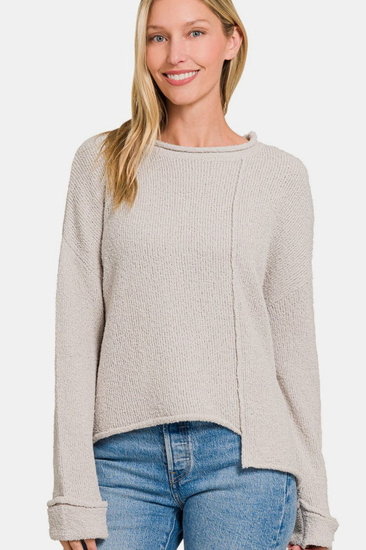 Zenana Asymmetric Hem Drop Shoulder Sweater Shirt Apparel Clothing Tops Ship from USA Shirts USA Women Zenana Trendsi https://www.cyberehub.com