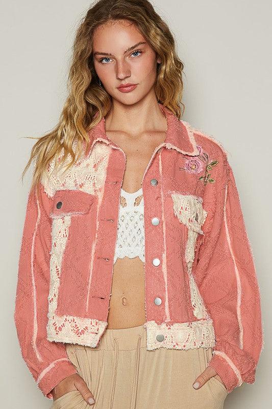 POL Crochet Patch Embroidered Button Up Jacket Pink Multicolor Apparel Apparel POL Ship from USA TikTok Trendsi Trendsi https://www.cyberehub.com