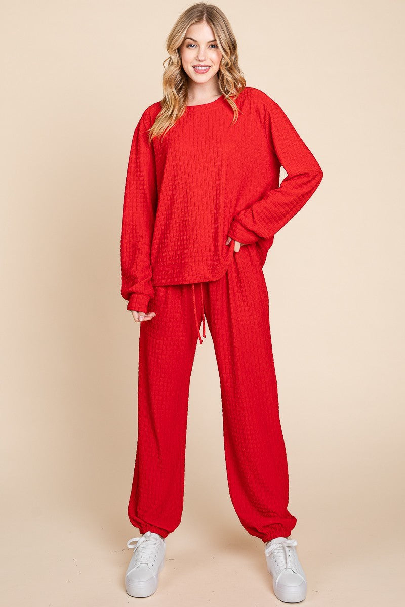 Super Lady Full Size Crinkle Check Round Neck Top and Pants Lounge Set Apparel/Tops Ship from USA Super Lady TikTok Tops Trendsi USPS Walmart Walmart Apparel Trendsi https://www.cyberehub.com
