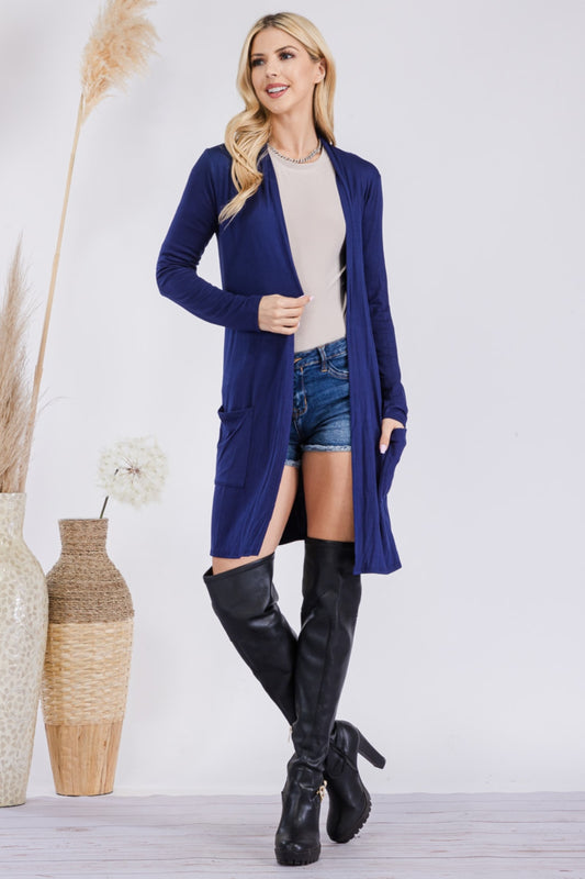 Celeste Full Size Open Front Cardigan with Pockets Navy Shirt Apparel Celeste Clothing Tops Ship from USA Shirts USA Women Trendsi https://www.cyberehub.com