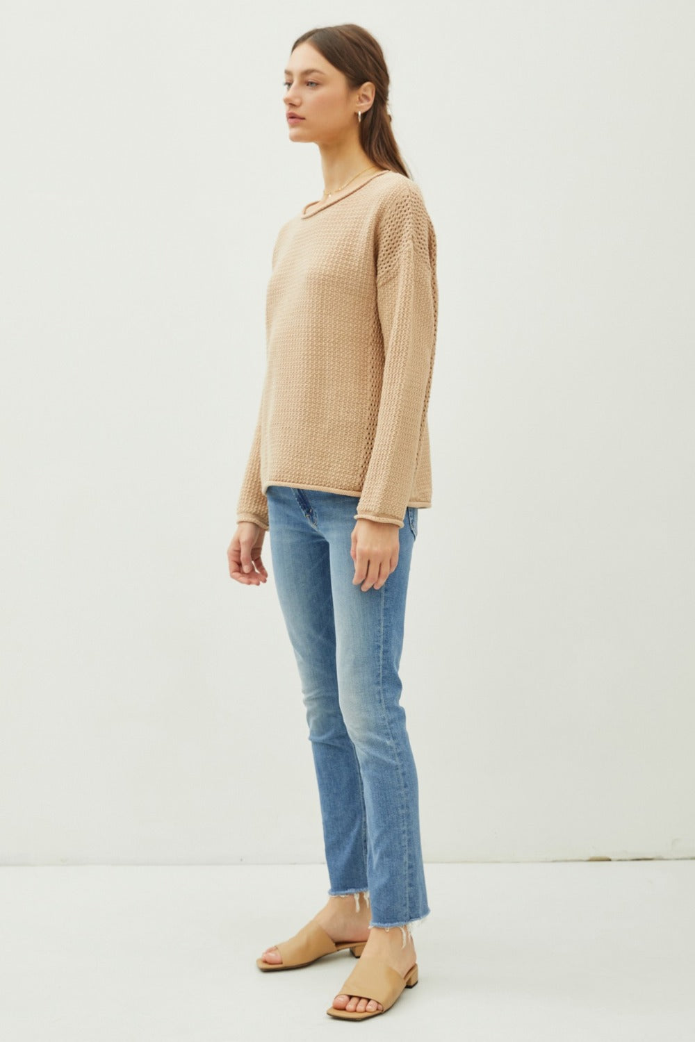 Be Cool Rolled Openwork Round Neck Sweater Tops/Jackets/Sweaters BE COOL Clothing Tops Ship from USA TikTok Trendsi USPS Walmart Trendsi https://www.cyberehub.com