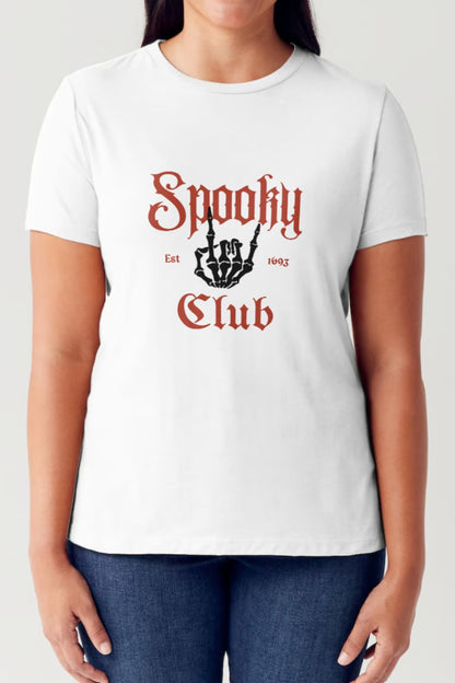 Simply Love Full Size SPOOKY CLUB Short Sleeve Tubular T-Shirt White Tops/Jackets/Sweaters Clothing Tops Ship from USA Simply Love TikTok Trendsi USPS Walmart Trendsi https://www.cyberehub.com