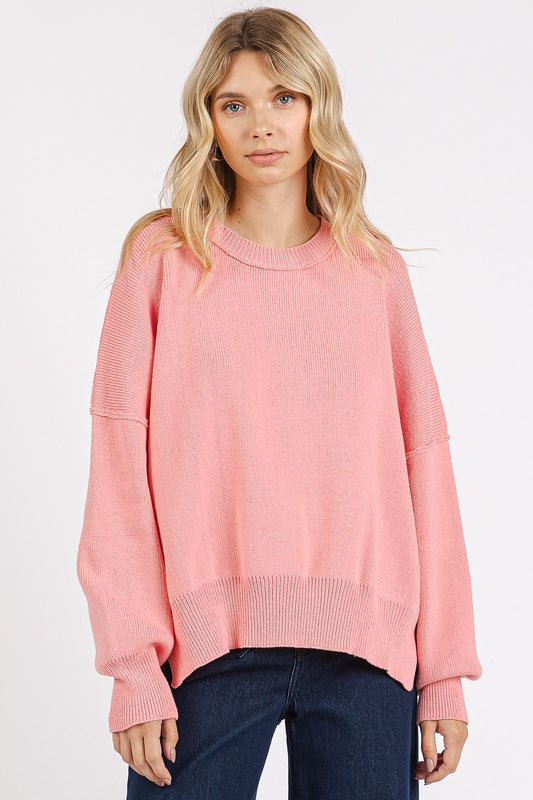 Mittoshop Side Slit Round Neck Drop Shoulder Sweater Pink Apparel Apparel Mittoshop Ship from USA TikTok Trendsi Trendsi https://www.cyberehub.com