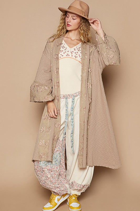 POL Flower Lace Trim Open Front Longline Cardigan Khaki Apparel Apparel POL Ship from USA TikTok Trendsi Trendsi https://www.cyberehub.com