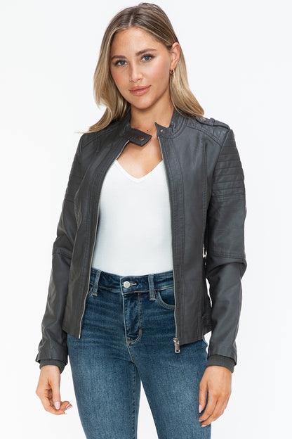 Snobbish PU Leather Biker Jacket with Side Zip Pockets Charcoal Apparel Featured Ship from USA Snobbish Tiktok Trendsi USA USPS Walmart Trendsi https://www.cyberehub.com