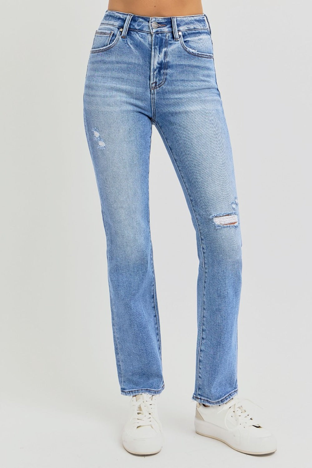 RISEN Full Size Distressed High-Rise Ankle Straight Jeans Bottoms Bottoms Clothing RISEN Ship from USA Women Trendsi https://www.cyberehub.com