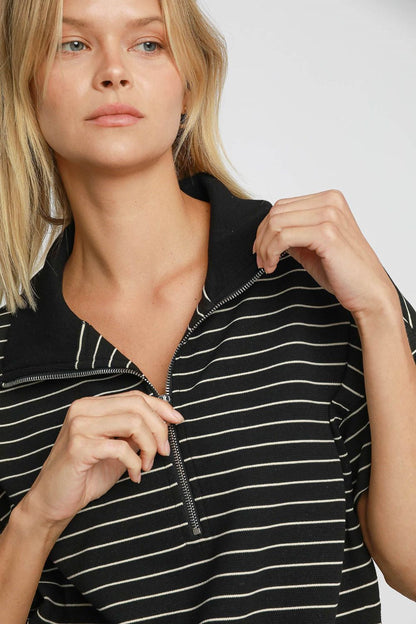 Umgee Striped Half Zip Short Sleeve Sweatshirt Apparel/Tops Ship from USA TikTok Tops Trendsi Umgee USA USPS Walmart Walmart Apparel Trendsi https://www.cyberehub.com
