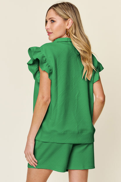 Double Take Full Size Texture Flounce Sleeve Top and Drawstring Shorts Set Apparel/Tops Double Take Ship from USA TikTok Tops Trendsi USPS Walmart Walmart Apparel Trendsi https://www.cyberehub.com