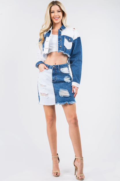 American Bazi Contrast Patched Frayed Denim Distressed Skirts Bottoms American Bazi Bottoms Clothing Pants Ship from USA Women Trendsi https://www.cyberehub.com